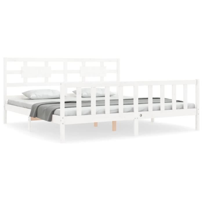 VidaXL Bed Frame with Headboard White 200x200 Cm Solid Wood 3192577