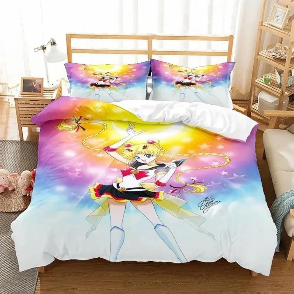Комплект постельного белья Anime S-Sailor & M-Moon, пододеяльник, одеяло, комплект постельного белья, наволочка, размер King Queen Twin для мальчиков и девочек взрослых