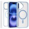 Case for iPhone 16, for MagSafe, ERBORD Matt Case, transparent / blue + Glass Screen Protector