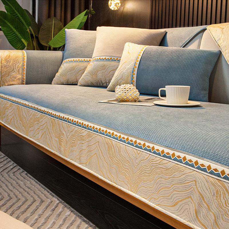 Жаккардовый чехол для дивана с широкими краями, противоскользящая сетка, плюшевая подушка, теплый чехол, полотенце для дивана, вышивка, лямка, чехол для дивана для дома