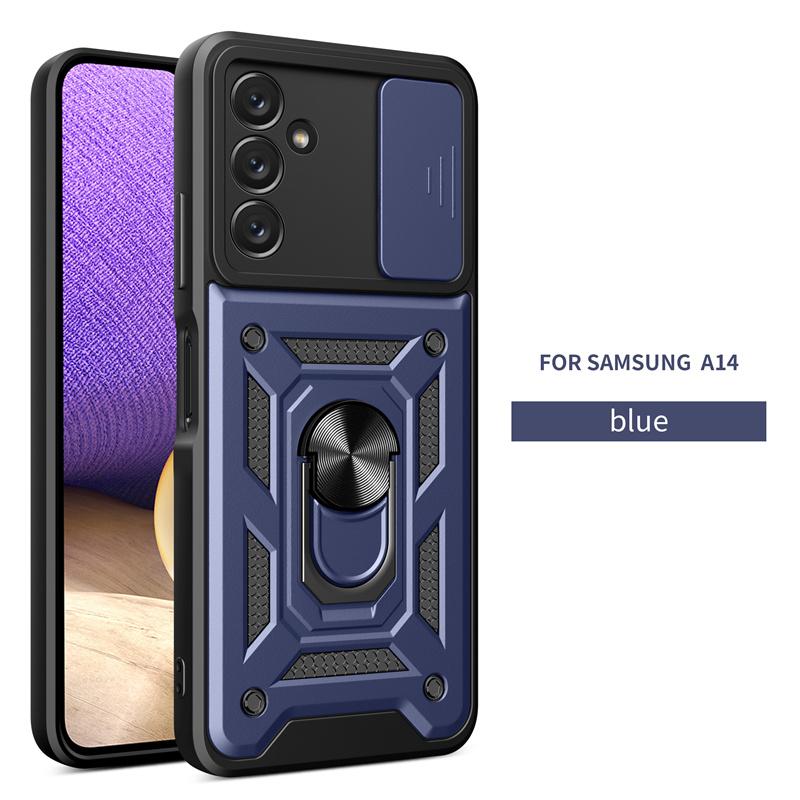 Чехол-броня для телефона Samsung Galaxy A14 A24 A34 A54 5G 4G с защитой камеры-слайдером, противоударный, с магнитным кольцом-держателем