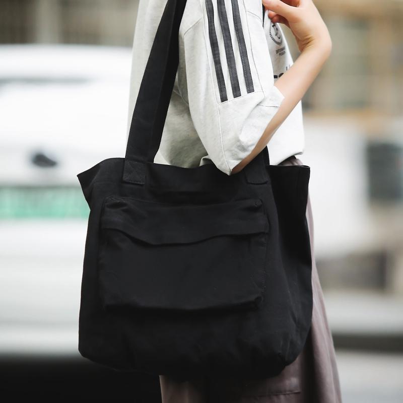 Tote Bag Women's Solid Color Large Capacity Shoulder Bag Student Canvas Underarm Bag