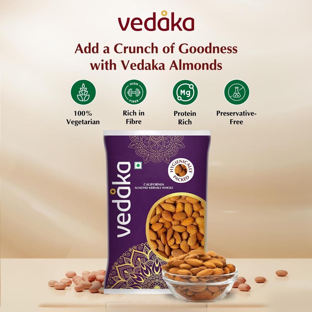 Amazon Brand - Vedaka 100% Natural California Almonds | 500 G | Badam Giri| High In Fiber |Rich In Protein And Dietary Fibre| Nuts & Dry Fruits