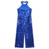 Children Sequin Jazz Ballet Dance Performance Costume Prom Party Playsuit Wide Leg Pants Fancy Dress-up Bodysuit