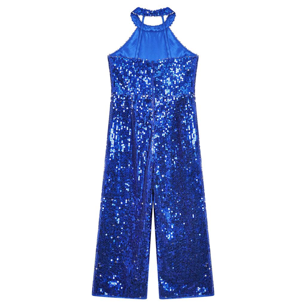 Children Sequin Jazz Ballet Dance Performance Costume Prom Party Playsuit Wide Leg Pants Fancy Dress-up Bodysuit