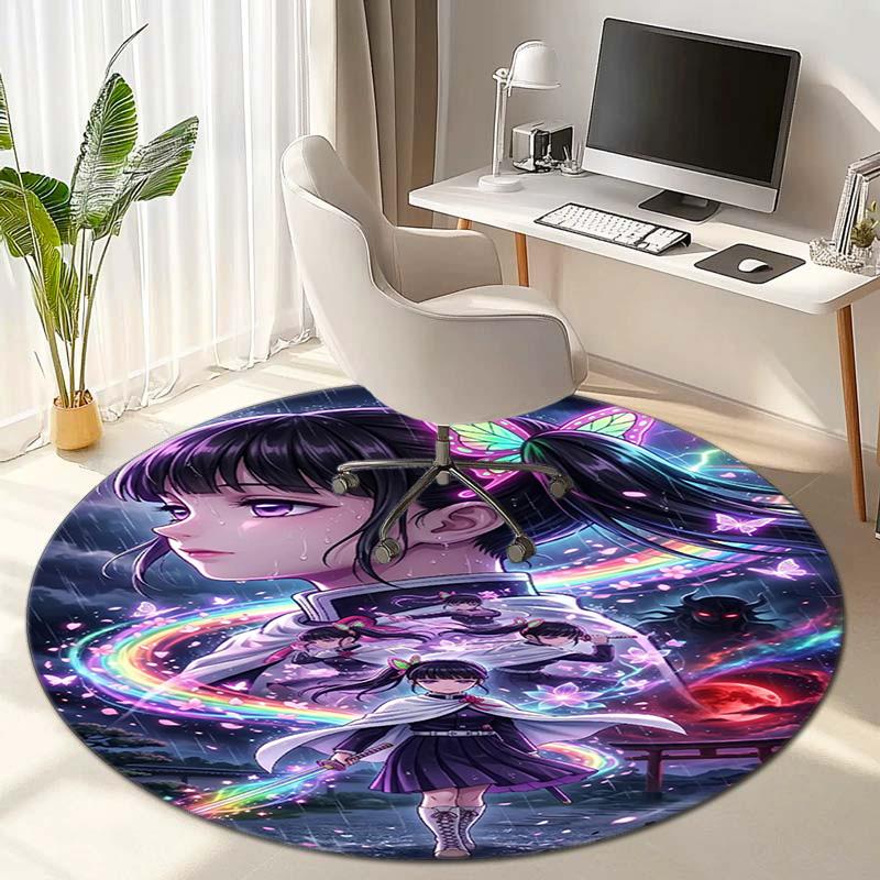 Classic Japanese-style cartoon Demon Slayer round rug, home soft decorative anti-slip yoga mat and chair mat, outdoor floor mat carpet K27