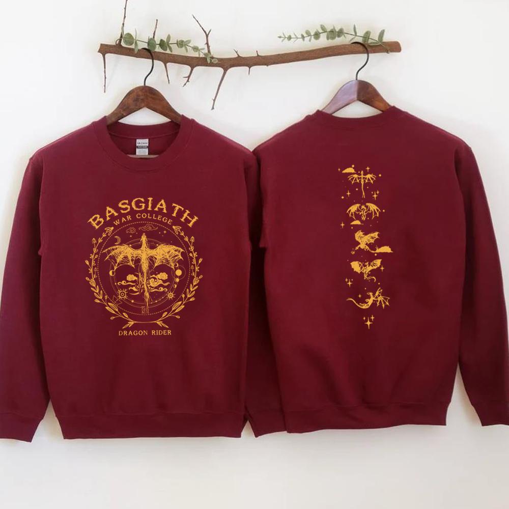 Толстовка унисекс с золотым драконом «Четвертое крыло» Basgiath War College, двусторонняя толстовка с капюшоном Dragon Rider, книжный свитер, модные толстовки для фанатов