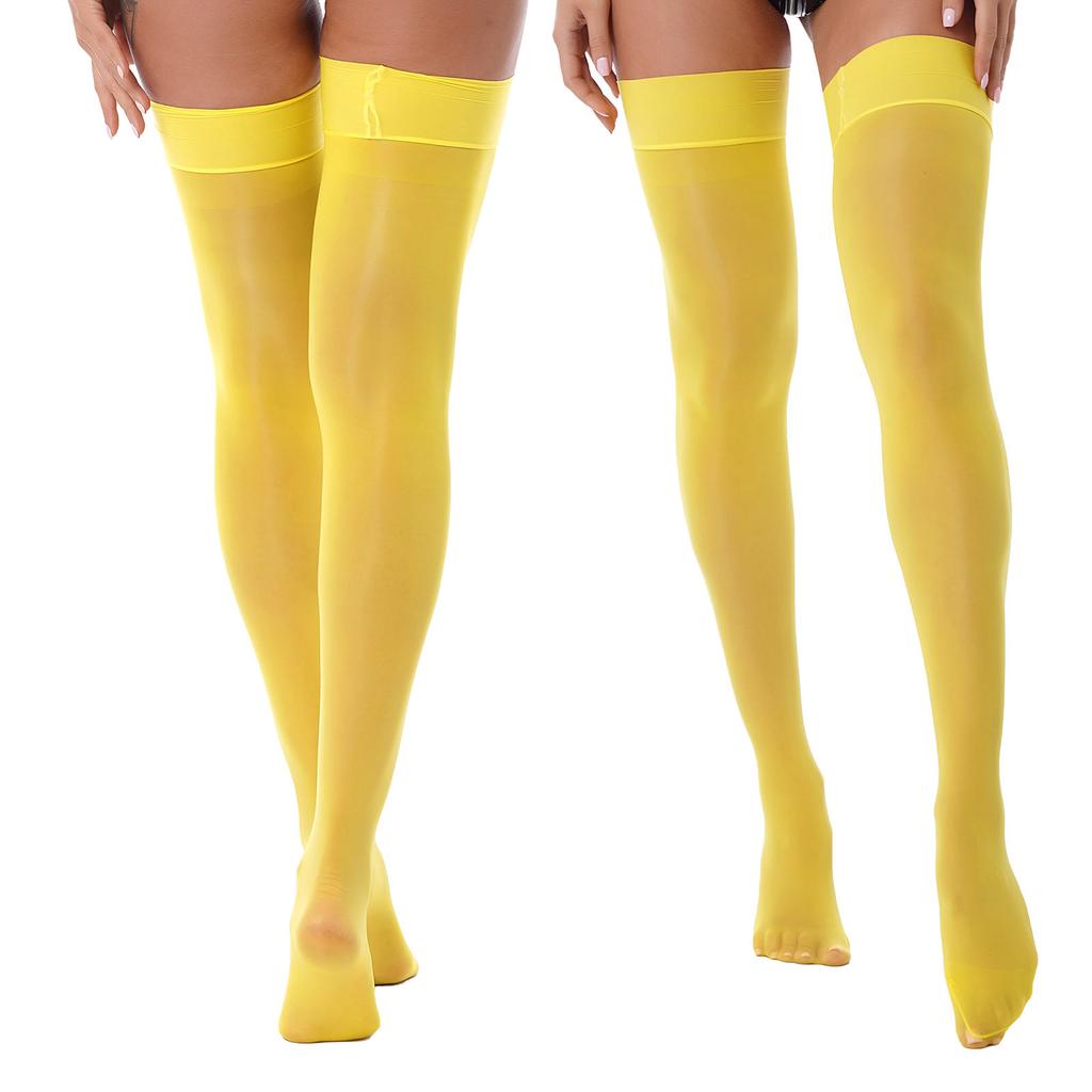 High Stockings Womens Glossy See-through Thin Shiny Solid Color Elastic Sheer Thigh High Socks