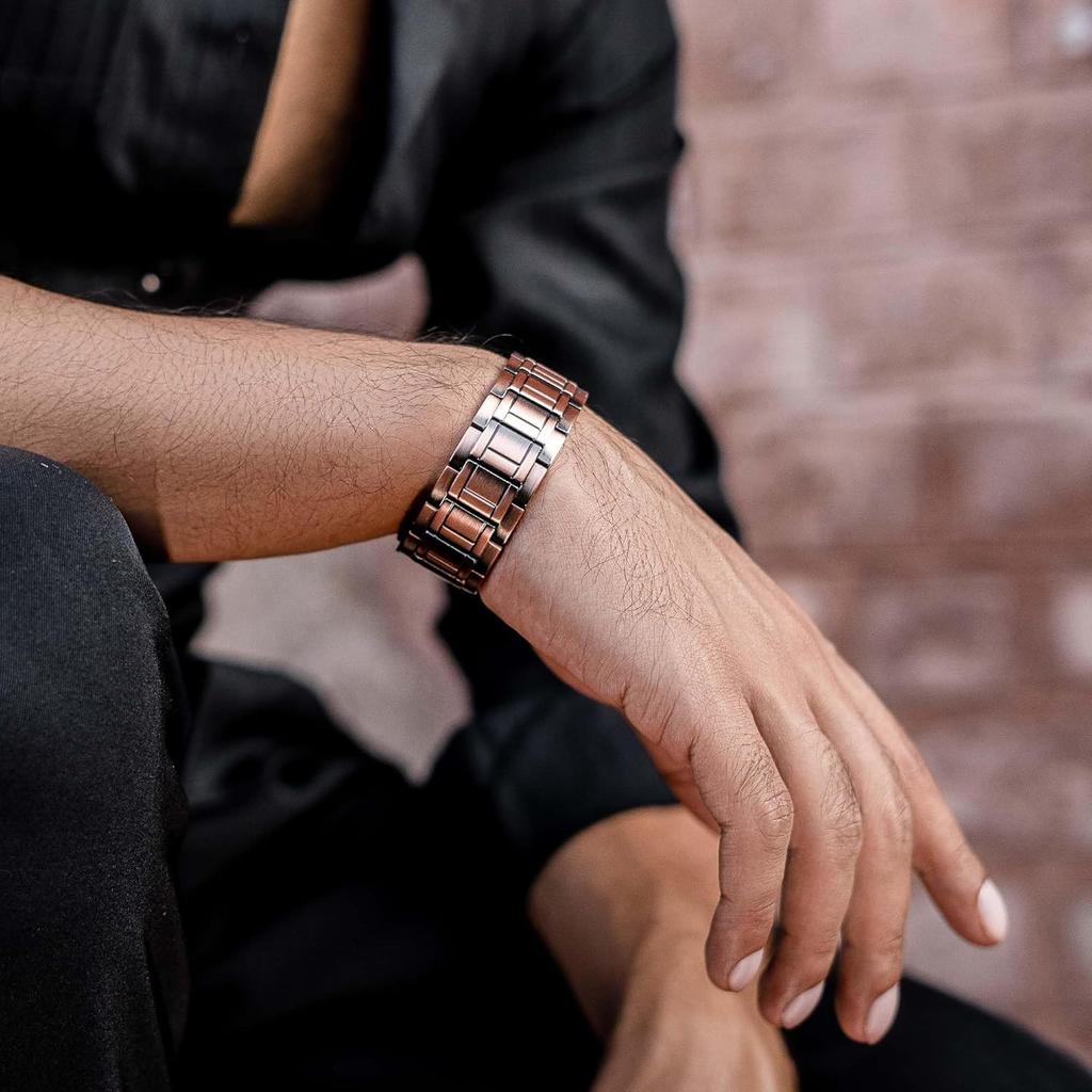 Premium Pure Copper Bracelet for Men with Deployant Clasp Design Wristband Jewelry Gifts
