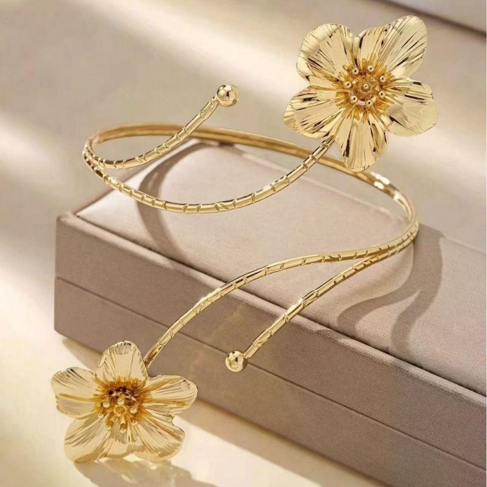 White Butterfly Flower Arm Cuff Gold Color Flower Cuff Arm Ring Vintage Spiral Arm Bracelet Gifts