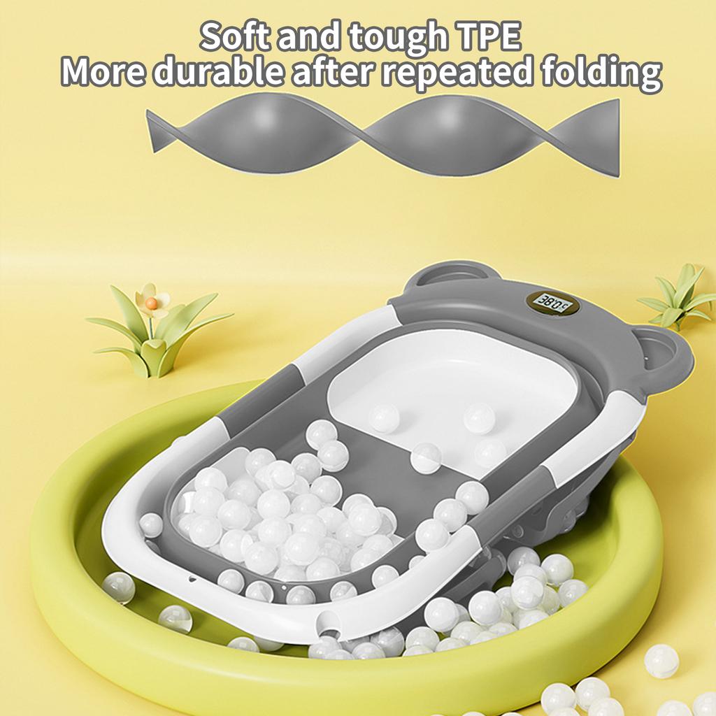 Складная силиконовая детская ванночка Экологичная детская ванночка Мягкая подушка Термометр Водонепроницаемая Цифровое измерение температуры