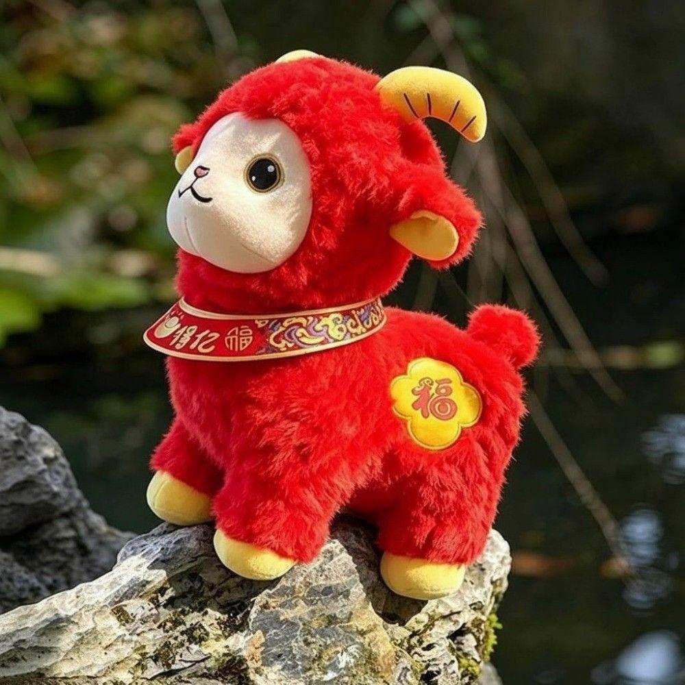 Soft 2027 Ram Mascot Red New Year Gift Festive Stuffed Animal Zodiac Sheep Doll Party Giveaway