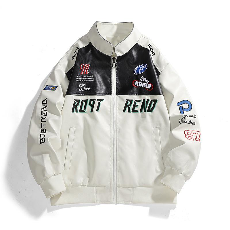 Leather Jacket Jacket Men's Korean Version New Splicing Men's Jacket Stand-up Collar Pu Leather Jacket Locomotive Jacket Leather Jacket Jacket