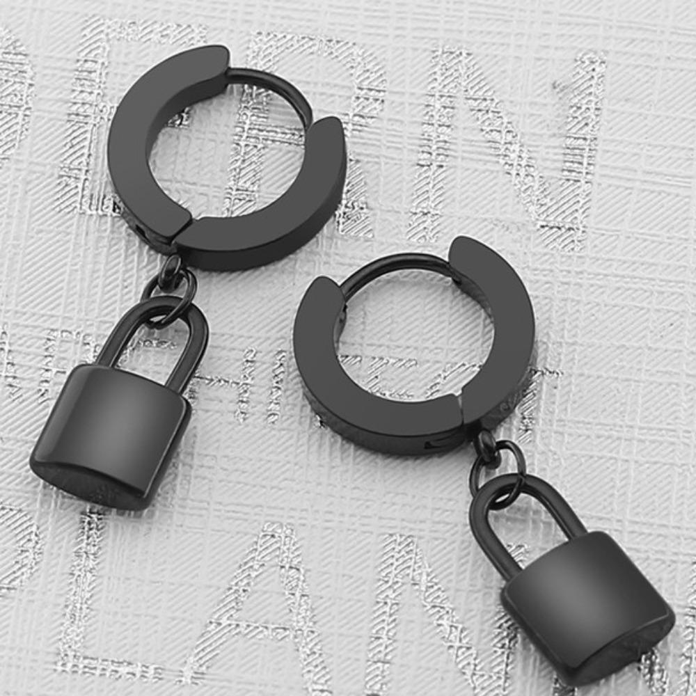 Personality Clip Earrings Lock Pendant Fashion Jewelry Cool Hoop Earrings Men