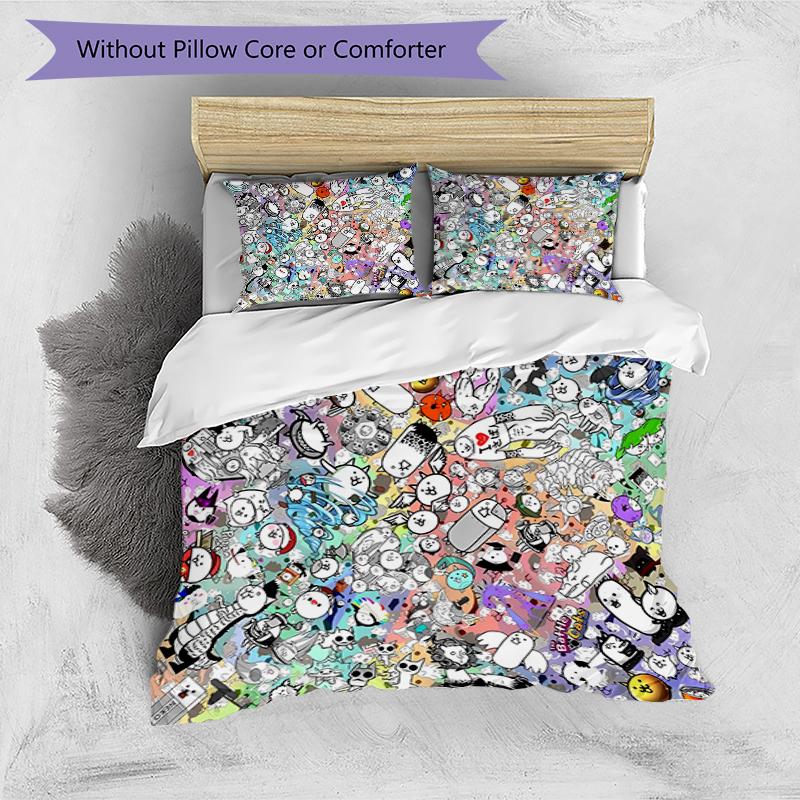 3pcs The Battle Cats pattern bedding set duvet cover set includes duvet cover &pillowcases, perfect all season bedroom decoration & gift