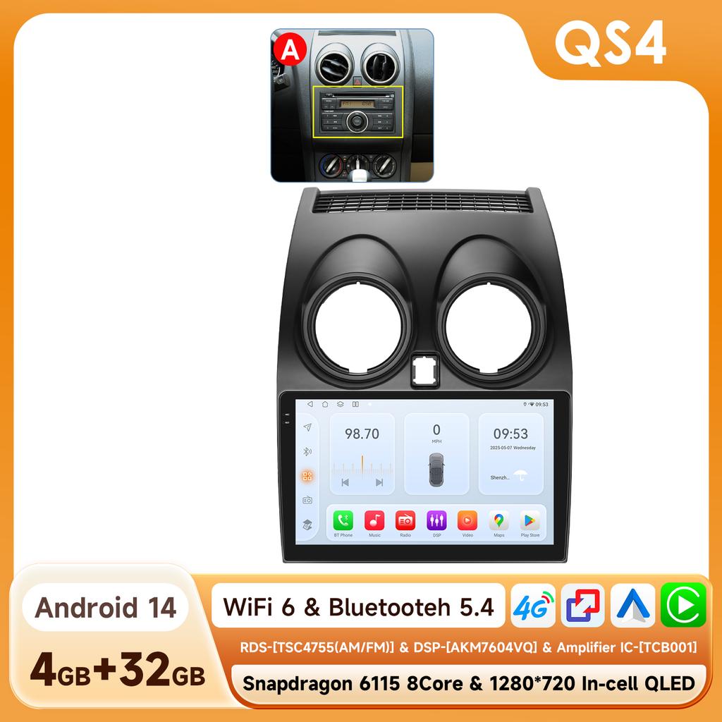 Car Radio for Nissan Qashqai 2006-2013 Carplay Android Auto Multimedia Player GPS Stereo Intelligent Systems by Snapdragon 6115