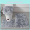 Non Dye Tie Slip Mat Fluffy Plush Bathroom Toilet Seat Cover Carpet 3 Set Piece