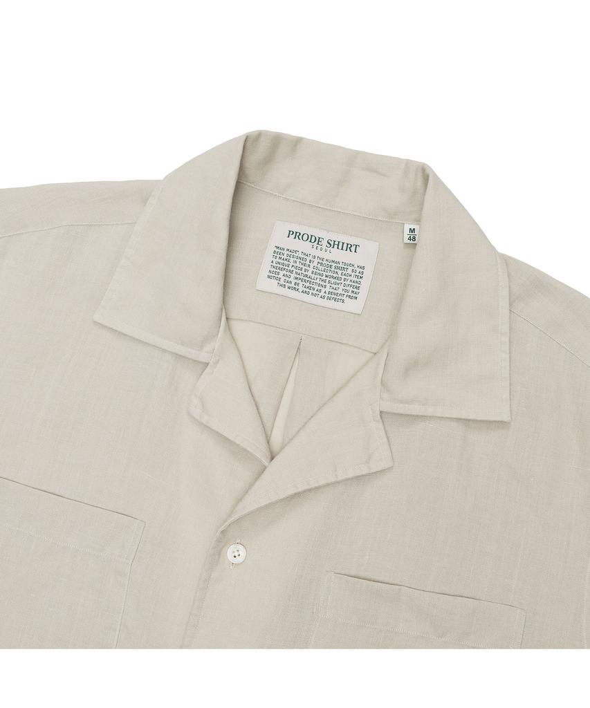 PRODESHIRT [Полуоверсайз] Кубинская льняная рубашка с открытым воротником (серый)