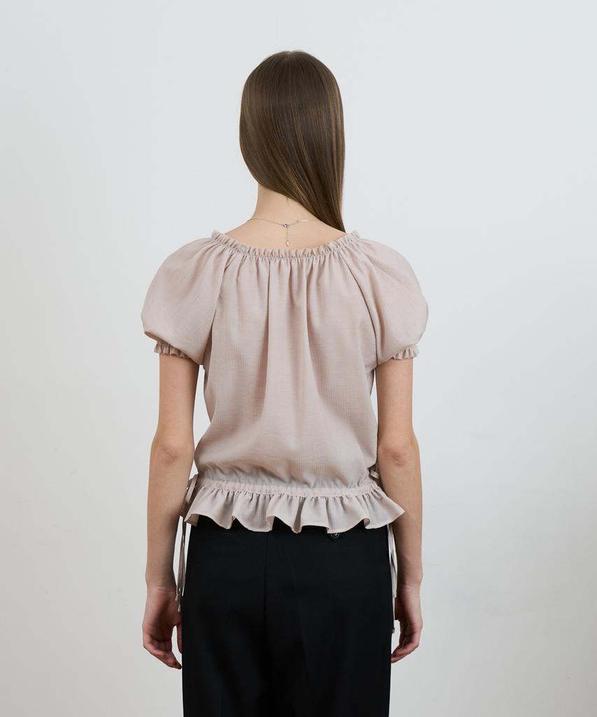 DEHEVE Frill Puff Crop Blouse [Pink]