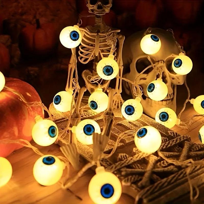 LED Luminous Eyeballs Simulation Halloween Horror Atmosphere Eyeball String Lights Battery Powered Glowing Eyeball Hanging Lamp