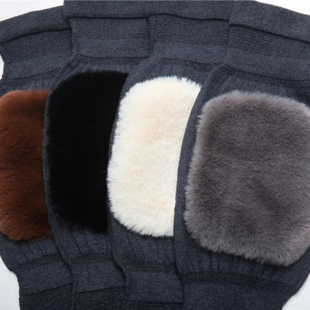 2pcs Double Thick Cashmere Knee Pads Black Winter Warm Leg Warmers Cold