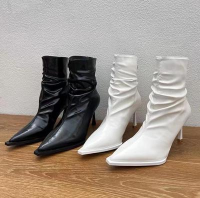 Модные женские ботильоны осень-зима со складками, сексуальные туфли с острым носком для танца на пилоне, туфли-лодочки на высоком каблуке, модные туфли-челси на шпильке, женские