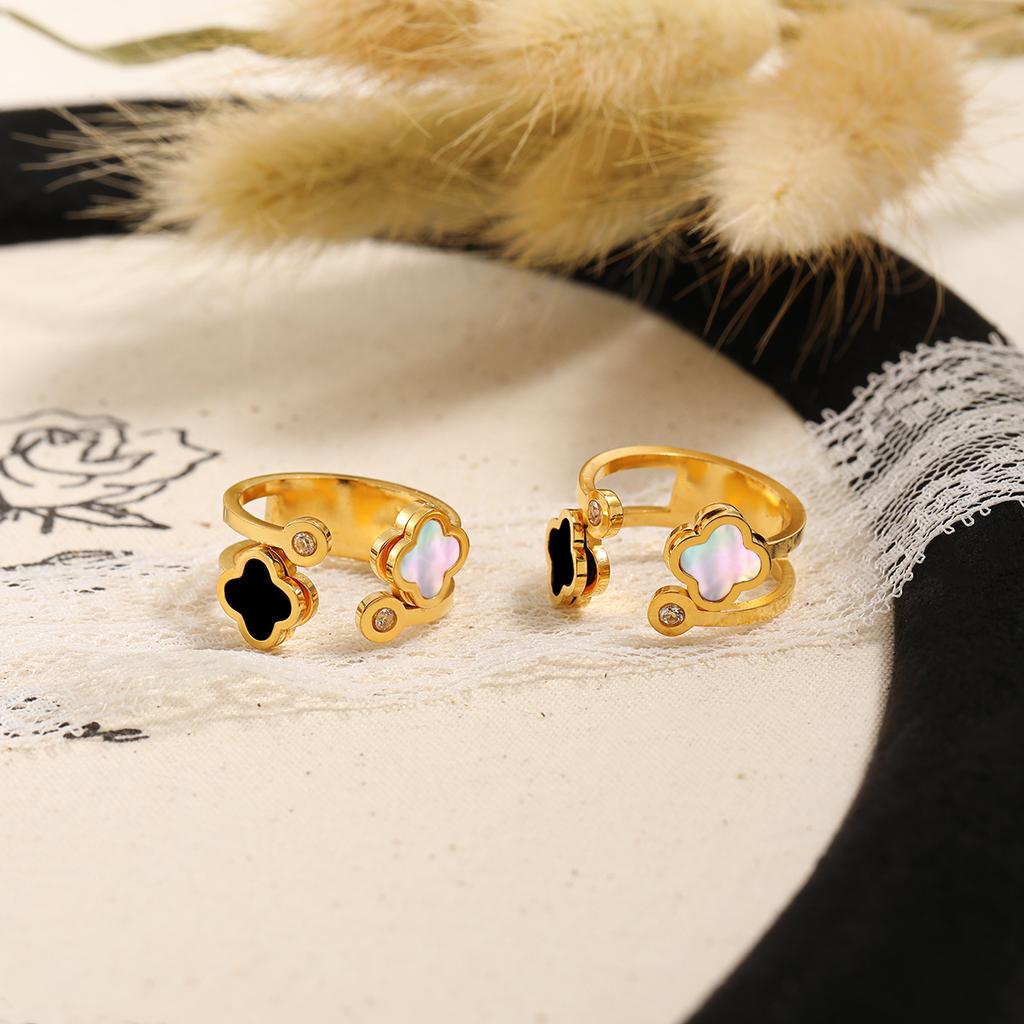 Легкое роскошное модное кольцо с четырьмя листами клевера, модное индивидуальное регулируемое кольцо из титановой стали