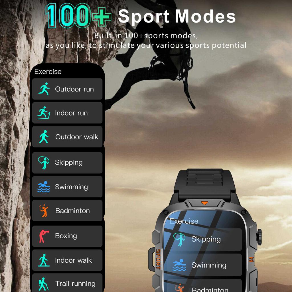 2025 Новые Смарт-часы Военного Класса Мужские 1.96" AMOLED 5ATM Водонепроницаемые Спортивные Фитнес-трекер BT Звонки Смарт-часы Женские Для IOS