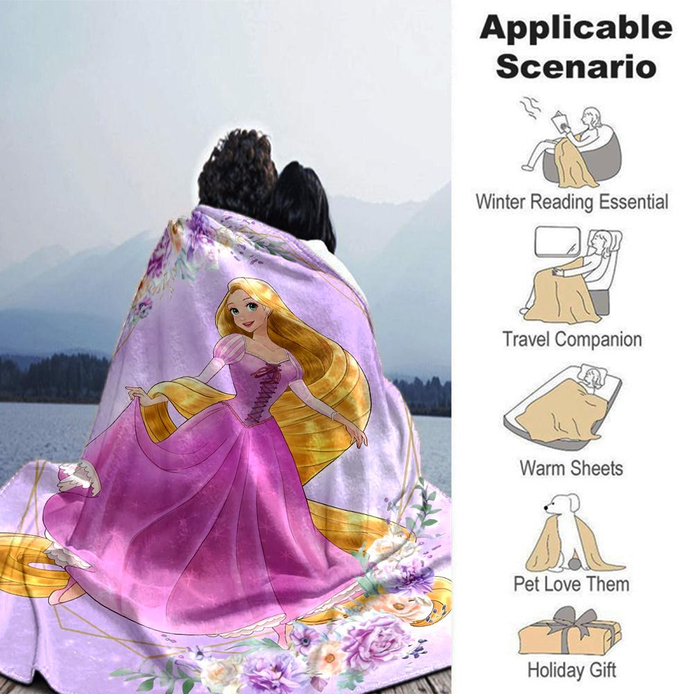 Rapunzel Floral Frame Flannel Blanket Super Soft Warm Cozy Blanket for Sofa Bed Office Travel All‑Season Home Decor Gift