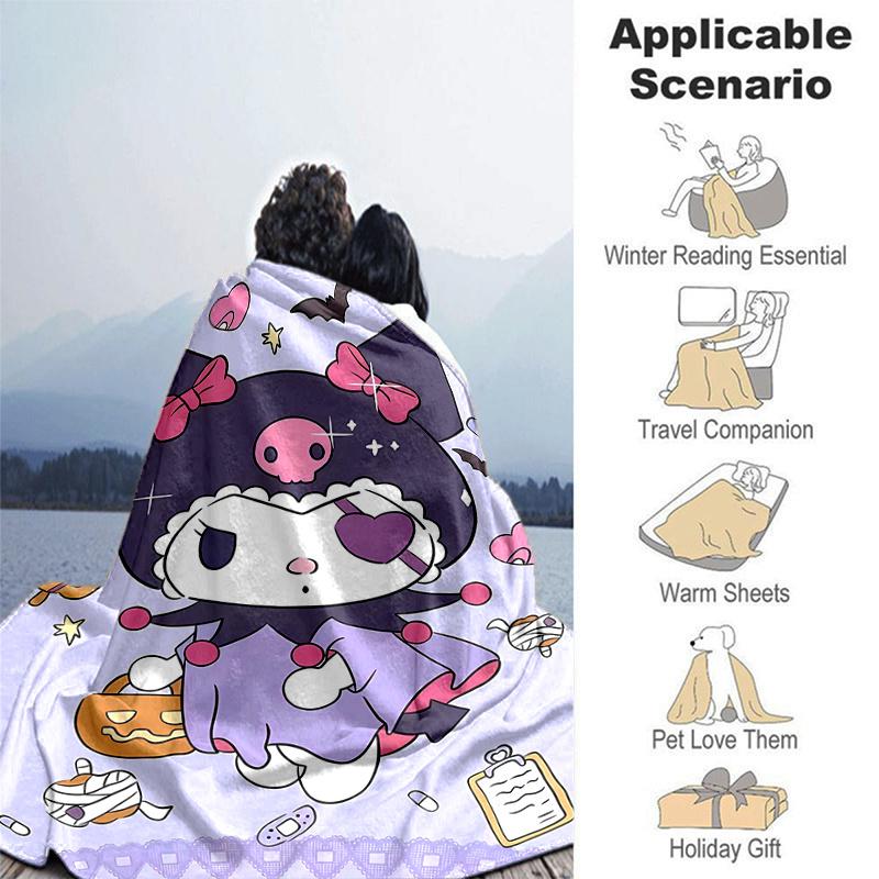 1pc Halloween Costume Kuromi Blanket, Seasonal Home Decorative Throw for Room, Soft Warm Bedding Gift Idea for Family and Friend, Living Room, Travel,