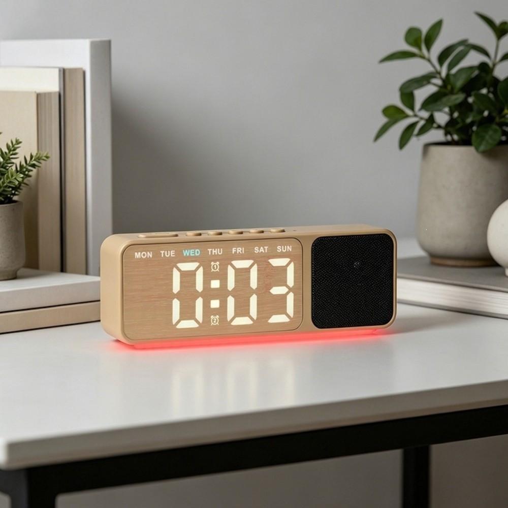 Dual Alarms Bluetooth Speaker with Clock Ambient Lighting Electronic Table Clock Tabletop