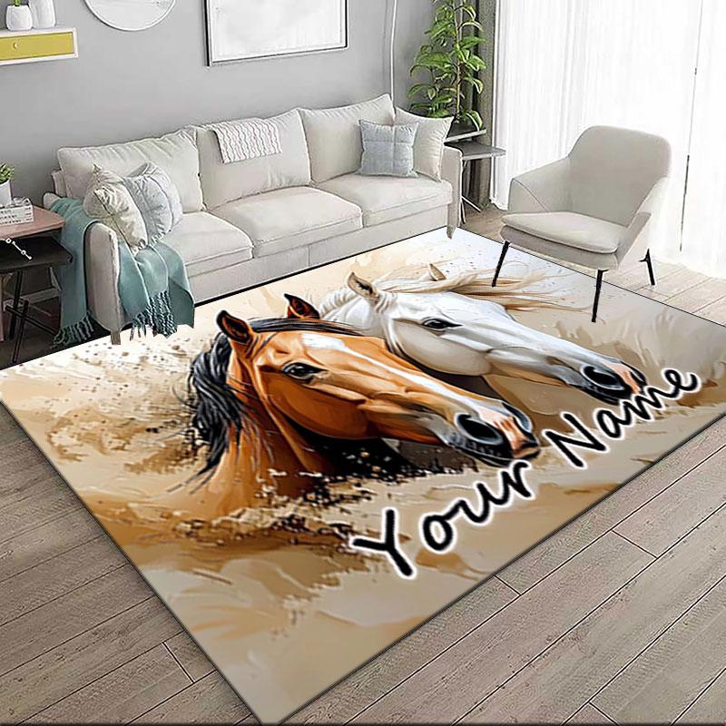 1PC Custom Name Horses Artistic Fusion Theme Floor Mat Ideal for Living Room, Game Rooms, Office, Bedroom,Floor Mat Playful Design