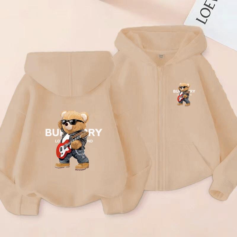Kids Cardigan Hoodie Zipper Style Sweatshirt Girls Boy Loose 3-12Yrs Leisure Fashion Coat Colorful Mechanical Bear Print Clothes