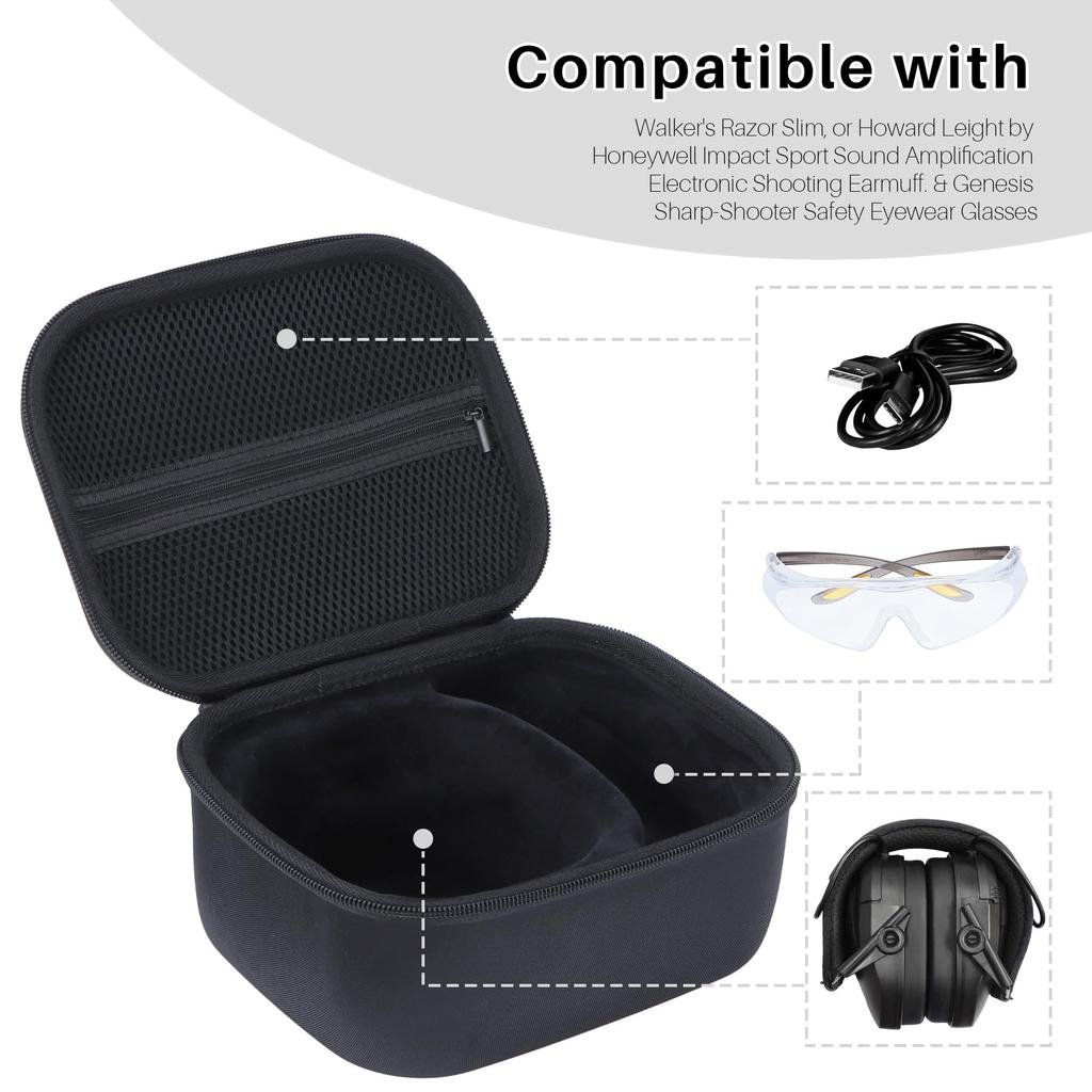 Peyyargo Storage Case Compatible with RAZOR SLIM ELEC MUFF Slim Electronic Earmuffs Walker's (Black)