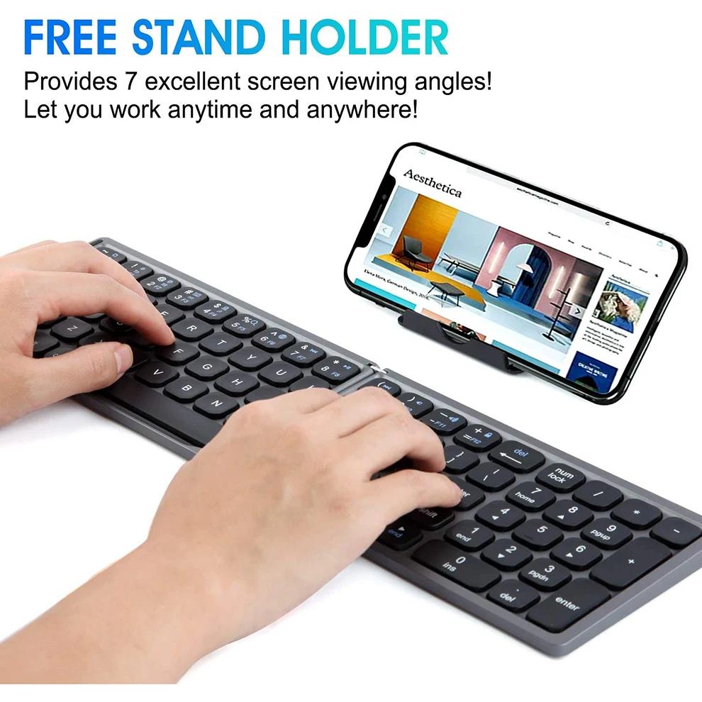 Портативная складная Bluetooth-клавиатура с цифровой клавиатурой, полноразмерная портативная беспроводная клавиатура, перезаряжаемая карманная складная клавиатура
