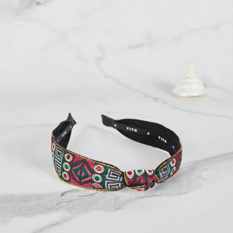 MAIA Жаккардовая повязка для волос с жемчужным цветком A - Узловая фиолетовая