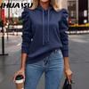 Autumn and Winter Fashion Lapel Hooded Solid Color Long Sleeve Casual T Hoodie for Women