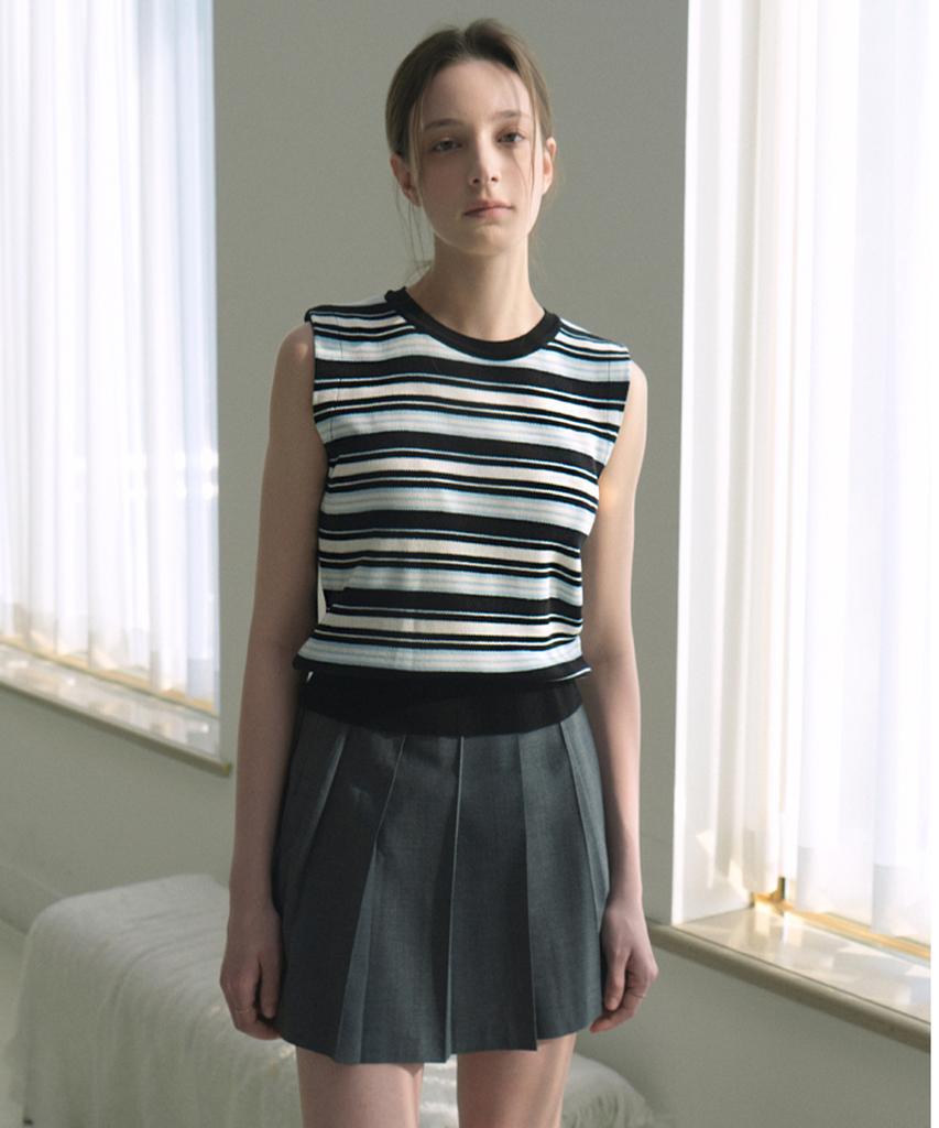 VLETI Stripe Viscose Knit Sleeveless (Black)