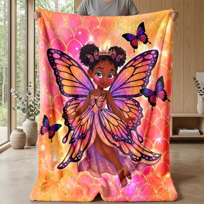 Butterfly Enchanted Portrait blanket Personalized Name Flannel Blanket Soft Cozy Plush Throw for Sofa Bed Lightweight Home Decor