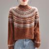 Women's Loose Fair Isle Brushed Wool Sweater - New Autumn/Winter Style with Thick Half-High Collar