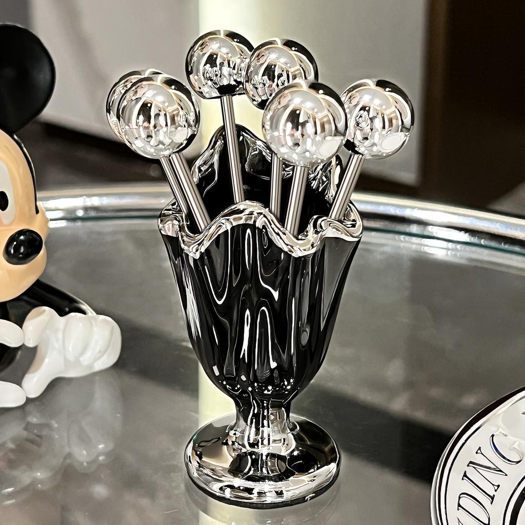 High-looking Stainless Steel Fruit Forks, Home Use, Light Luxury, Youngsters's Safety Small Fork Set, Storage Jar, Dessert Fruit Picks