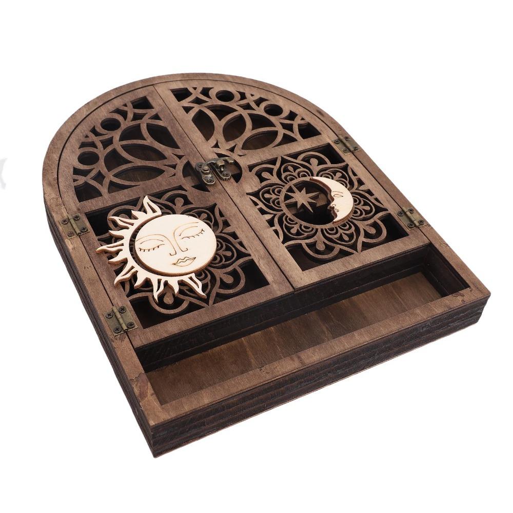 Sun and Moon Design Wall Crystal Shelf Wall Hanging Wooden Wall Shelf Crystal Display Cabinet