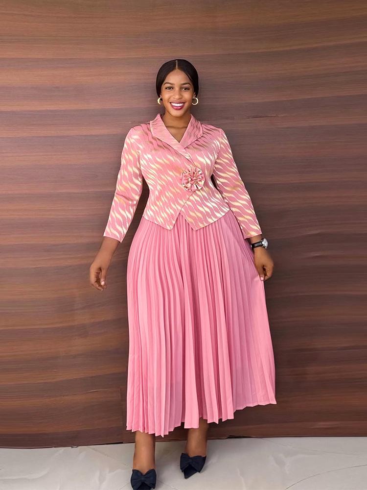 Женское платье большого размера с плиссировкой и принтом золотой фольгой высокого класса, с длинной юбкой, имитирующей двойку - Повседневный стиль