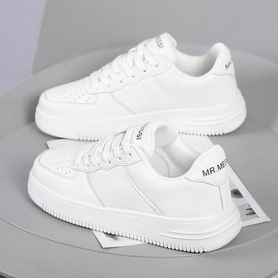 Дышащие маленькие белые туфли на толстой подошве для студенток, весна 2025, новые, ins, универсальные спортивные и повседневные туфли из белой кожи