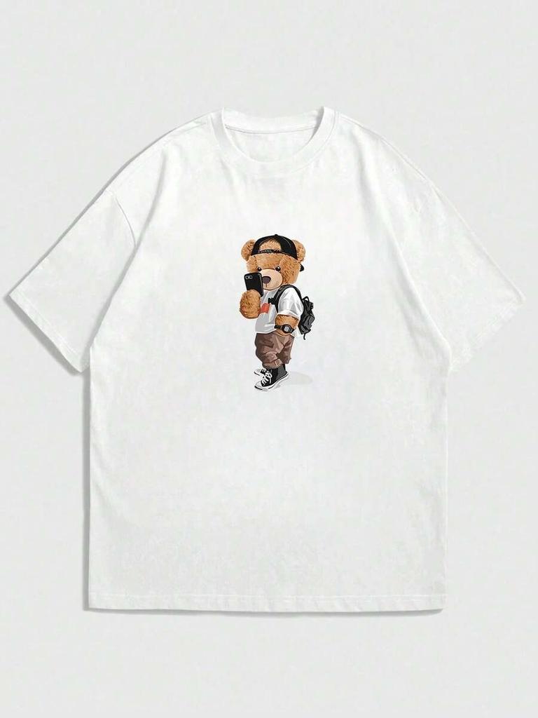 Unisex's Summer Teddy Bear Element Print Round Neck Short Sleeve T-Shirt
