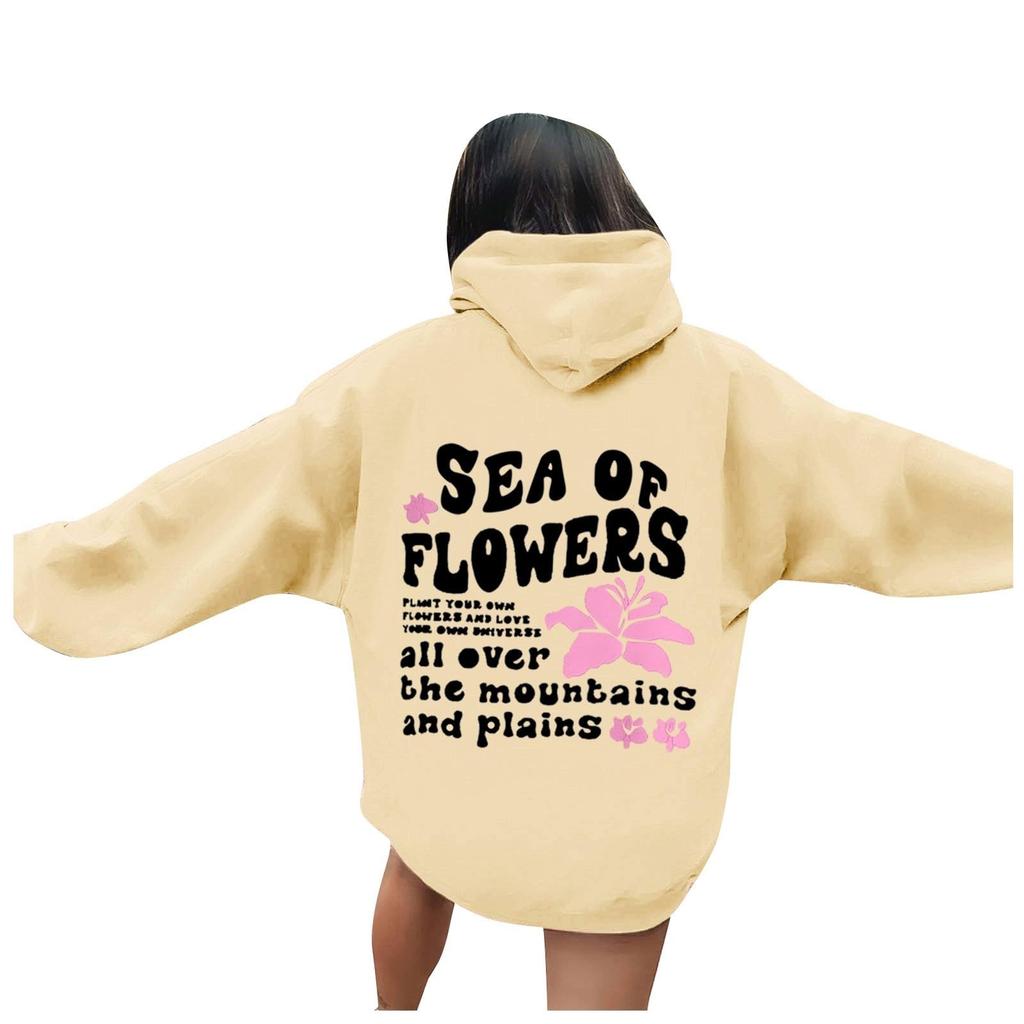 Женская модная толстовка с длинным рукавом, принтом букв, капюшоном, завязками, большим карманом, толстовка сверху