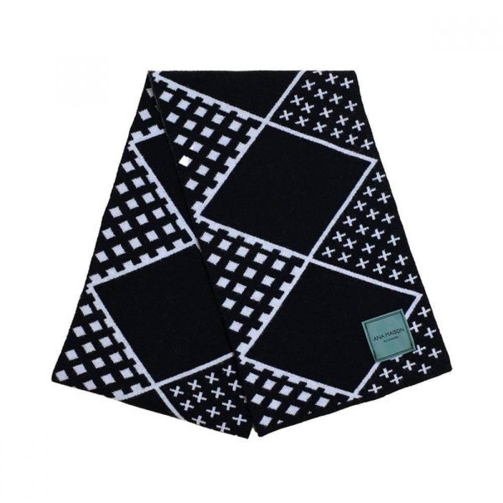 Ana Maison Cashmere Jacquard Scarf Black Km Diamond Black