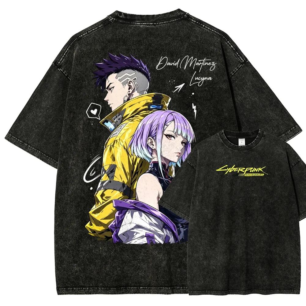 Cyberpunk Cotton T-shirt Men Women Washed Hip Hop Heavyweigh Streetwear Oversized Hip Hop Y2k Harajuku Short Sleeve Female Male Clothing