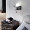 Creative Cartoon Figurine Wall Lamp Retro Warm Living Room Bedroom Decorative Light E27 Black Artistic Bedside Lamp