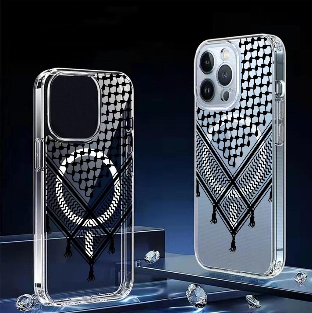 Клетчатый магнитный прозрачный чехол полной защиты для iPhone 15/16/17 Pro Max